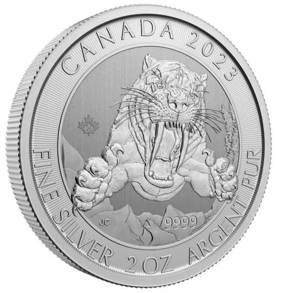 2023 10 2 Oz. 99.99 Pure Silver Coin Ice Age Smilodon Sabre Tooth Cat Bullion Reverse Fq