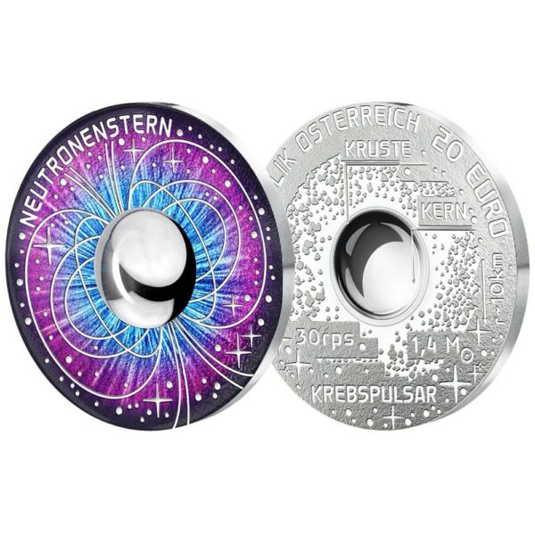 2023 2 3 Oz Proof Austrian Sterling Silver The Uncharted Universe The Neutron Star Coin Side