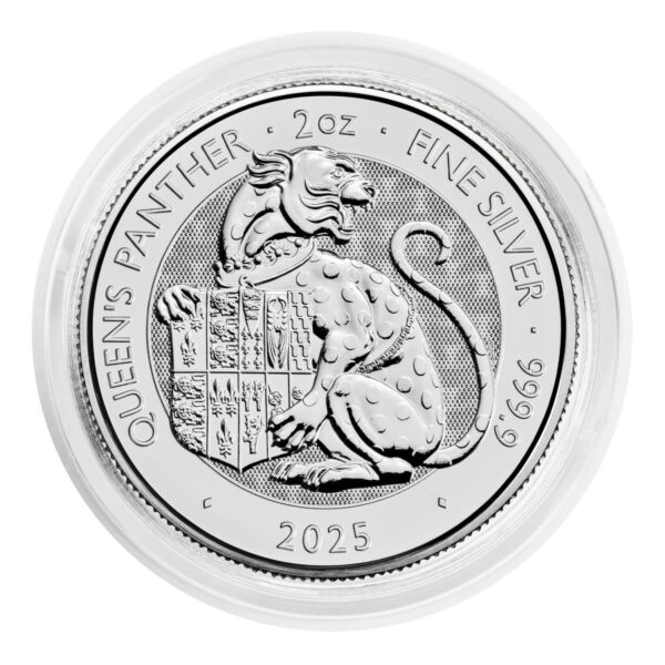 Rqp252s 2025 Bullion Royal Tudor Beasts Queens Panther Silver 2oz Coin Reverse Capsule 1500x1500 F3a2c67